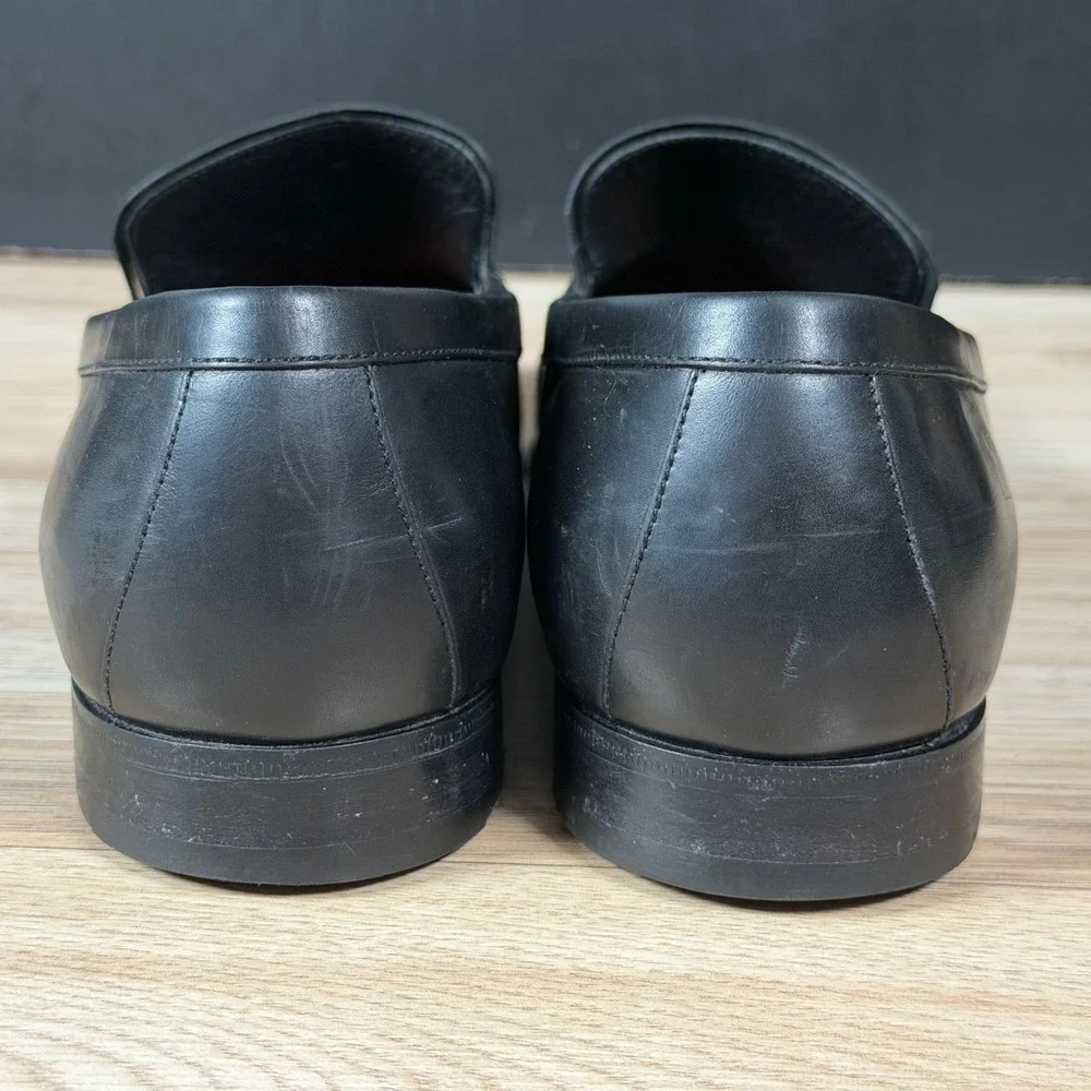 Prada Loafers Mens Size 10 Black Leather Slip On Square Apron Toe Dress Shoes - Picture 5 of 9